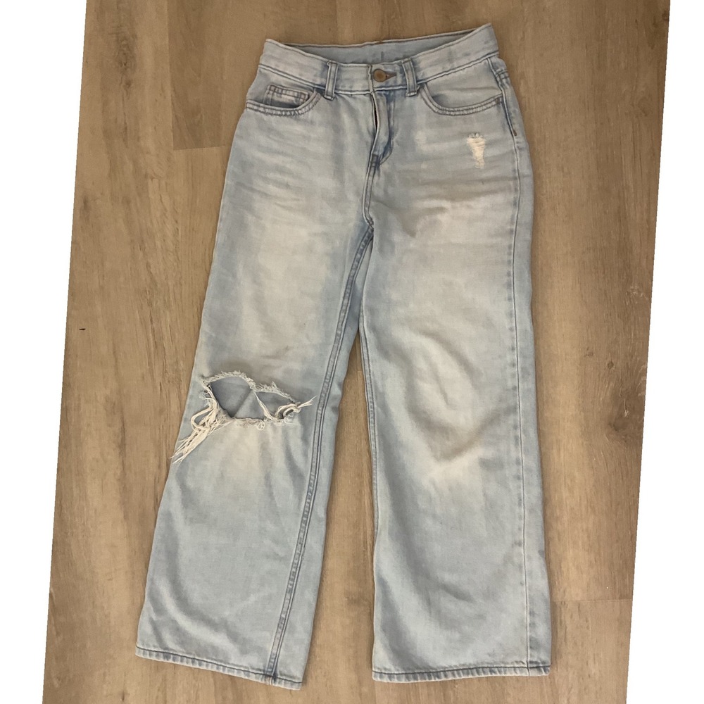 Wonder Nation Girls Light Wash Distressed Wide Leg Jeans Size 8 Adjustable Waist - Picture 7 of 7
